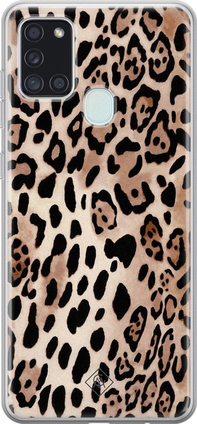 Casimoda® hoesje - Geschikt voor Samsung A21s - Luipaard print bruin - Backcover - Siliconen/TPU - Blauw