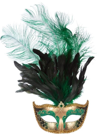Venetiaans masker grote veer groen