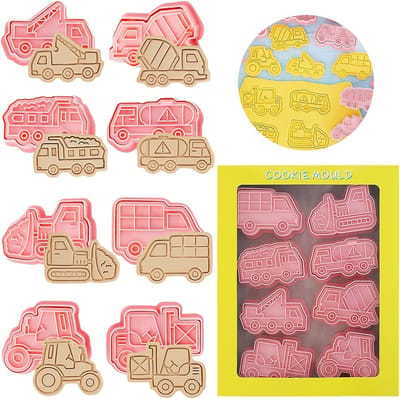 8 stuks uitsteekvormen voor dieren, koekjessnijders voor kinderen, koekjesvormpjes, koekjesvormpjes, koekjesvormpjes, 3D-koekjesvormpjes, handpers, koekjesstempel voor fondant, taartdecoratie (C)