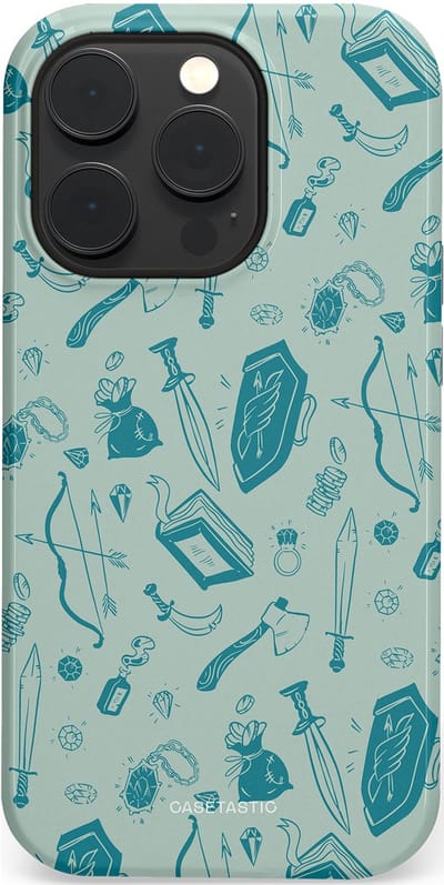 Casetastic Hoesje Geschikt voor Apple iPhone 14 Pro Magsafe - Stijlvolle Beschermende Duo-layer Case - Avontuurlijke buit vol wapens