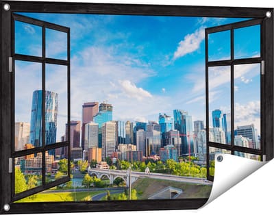 Gards Tuinposter Doorkijk Skyline Calgary Stad in Canada - 90x60 cm - Tuindoek - Tuindecoratie - Wanddecoratie buiten - Tuinschilderij