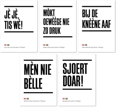 Tilburgse Kòrtjes - set van 5 - gezegden - Ansichtkaarten - Wenskaarten