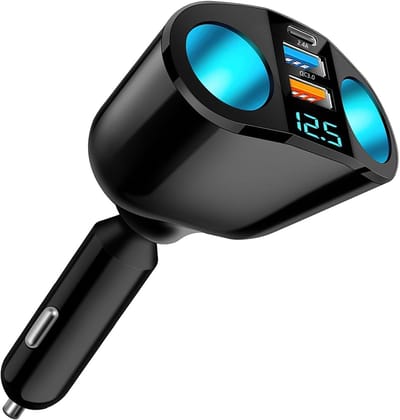 Dubbele USB QC3.0 & PD 12V/24V autolader 120W snelladen geschikt voor in de auto Oplader met LED-voltmeter, USB-autoladeradapter geschikt voor telefoon, GPS en camera