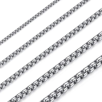halsketting voor heren en dames van Ostan, roestvrij staal, zilver, briolette ketting, venetiaanse ketting, breedte 1,5 - 5 mm, lengte 45 - 80 cm, Roestvrij staal