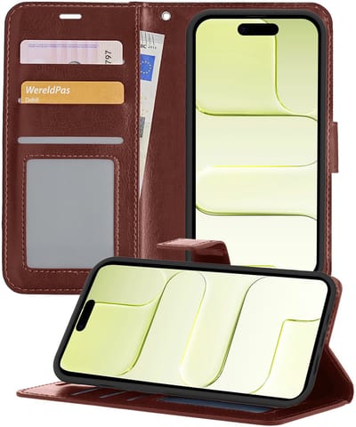Hoesje - Met Pasjeshouder - Geschikt voor Apple iPhone Air - Luxe Bookcase Portemonee - Flip Case - Kunstleer Book Case - Flipcase - Book Cover - Walletcase - Portemonneehoes - Telefoonhoesjes - Bruin