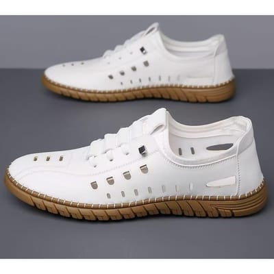 Nieuwe Zomer Holle Ademende Leren Sandalen Heren Gaten Schoenen Handgemaakt Casual Tas Sandalen Heren Waterdicht 42 gray