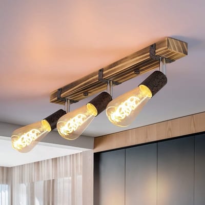 NETTLIFE Opbouwspot - Hout - 3-lichts - zwart - E27 Fitting - Metaal - draaibar Plafondspot - L 55cm - Vintage Plafondlamp - voor Slaapkamer | Hal | Woonkamer | Keuken - Zonder Lichtborn