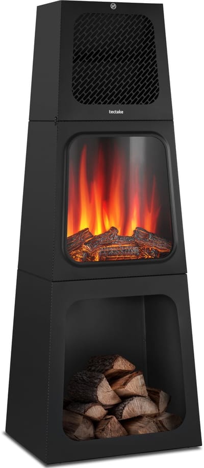 tectake® Elektrische Haard - Sfeerhaard - 900W & 1800W - Vrijstaand - Kachel - met Verwarming - Haarden - met Hout en Gloeieffecten - 3D Vlammen - Timer