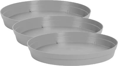 EDA Bloempot onderschaal Toscane - 3x stuks - kunststof - grijs - D23 cm - opvangschalen
