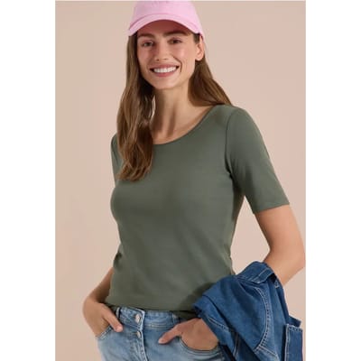Basic Shirt met ronde hals in effen kleur
