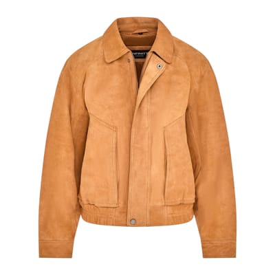 Dames beige leren Biker Bomber Oversized Jas - Blouson