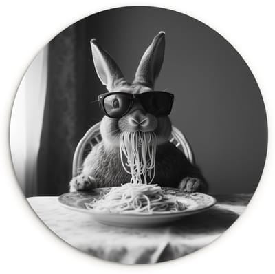 WallCircle® Wandcirkel 120x120 cm - Muurcirkel Konijn - Bunny - Zonnebril - Tafelkleed - Pasta - Schattig - Muurdecoratie woonkamer - Wanddecoratie slaapkamer - Kamer decoratie accessoires - Ronde schilderijen XXL