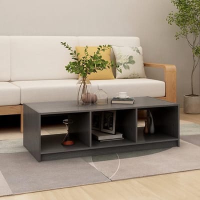 Salontafel grenenhout - Bijzettafel massief - Woonkamer opruimen - Met extra legplank - 110x50x34 cm - Grijs