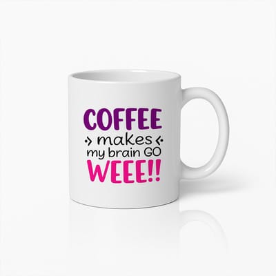 Grappige Koffiemok 330ml – “Koffie Laat Mijn Brein Gaan Weee!!” – Humoristische Koffiekop Cadeau voor Cafeïne Liefhebbers & Vrienden
