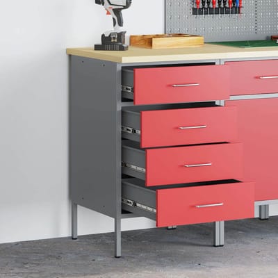 vidaXL - Werkbank - Rood - en - Grijs - 50 - x - 55 - x - 85 - cm - Engineered - hout - en - staal