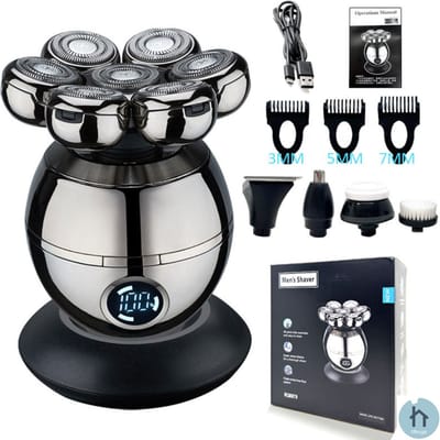 Thuys 5 in 1 Scheerapparaat - Inclusief 4 Opzetstukken - Head Shaver - IPX5 Waterdicht - Trimmer - Roestvrijstaal - Zilver