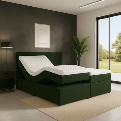 Boxspring Napoli Elektrisch verstelbaar Luxe pocketvering Stof 140x200 cm donkergroen Gratis 2x Hoofdkussens