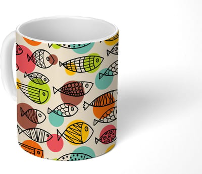 Mok - Koffiemok - Stippen - Vis - Regenboog - Mokken - 350 ML - Beker - Koffiemokken - Theemok