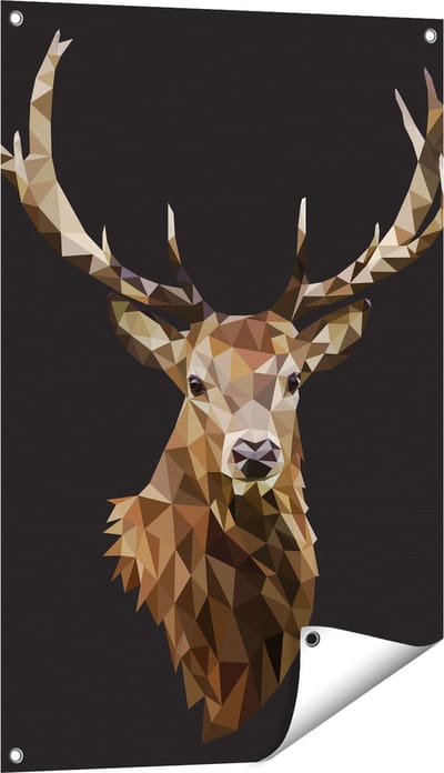 Gards Tuinposter Origami Hertenkop - Hert - Abstract - 60x90 cm - Tuindoek - Tuindecoratie - Wanddecoratie buiten - Tuinschilderij