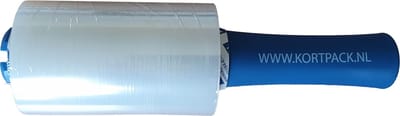 Kortpack - Smalle Wikkelfolie 23my dik x 12,5cm breed x 150mtr lang - Transparant - 24 Rollen - Inclusief Foliedispenser - Bundelfolie - Minirollen - (005.0105)