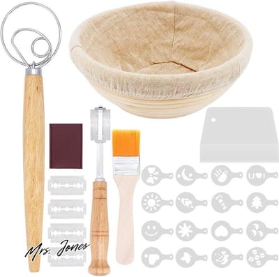 Mrs. Jones Rond Broodrijsmandje 23 cm Bannetonmand Natuurlijke Rotan Zuurdesemrijsmandje Met Bakgereedschap Voor Thuisbakkers - Professioneel .