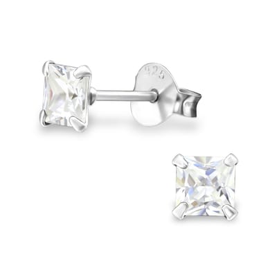 Joy|S - Zilveren vierkant oorbellen - kristal 4 mm oorknoppen