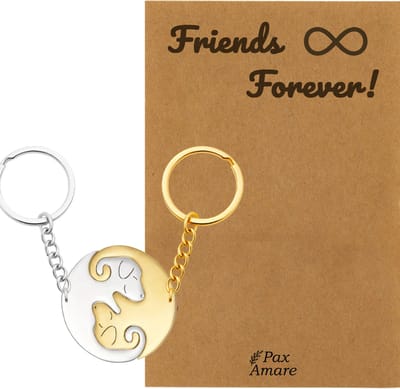BFF Sleutelhanger voor 2 ' Friends Forever' - Schattige Hondjes - Sleutelhanger set op Cadeau Kaartje - Goudkleurig & Zilverkleurig - Vriendschap Symbool - Pax Amare