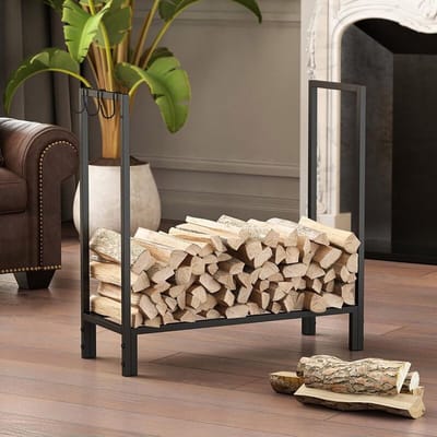 Houtrek voor buiten - Houtopslagrek - Open haard - Stevige constructie - 80x30x75 cm - Zwart