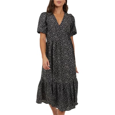 Brave Soul Dames Bloemen Wikkeljurk (Zwart/Wit)