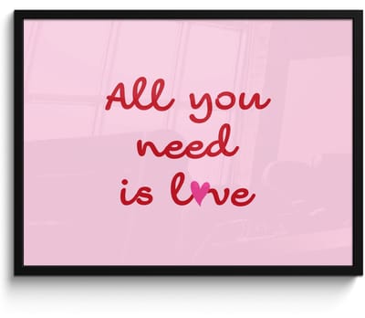 Poster in lijst - Fotolijst 70x50 cm - Posters - Tekst - Roze - Love - Hart - Posterlijst zwart - Decoratie - Wanddecoratie woonkamer - Muurdecoratie slaapkamer