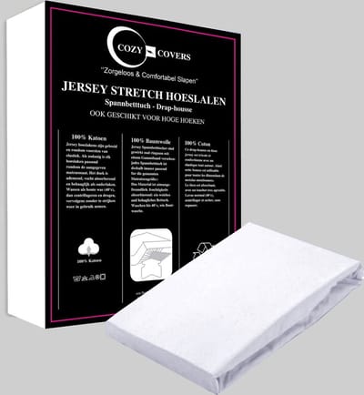 Cozy covers Jersey hoeslaken 100% katoen 140x200 cm - rondomelastiek + 30 cm matrasdikte - Wit