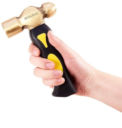 Dailygoods- Stempelhamer Messing Kop - Korte Handgreep - Dubbelzijdige Malletkop - 16 cm Lang - Voor Sieraden Maken - Maximale Controle - Sieradenhamer