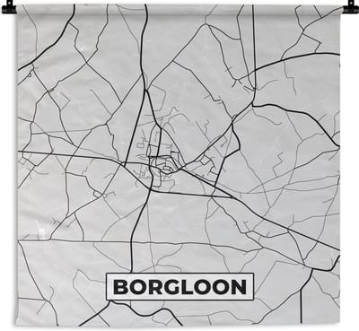 Wandkleed - Wanddoek - België – Borgloon – Stadskaart – Kaart – Zwart Wit – Plattegrond - 180x180 cm - Wandtapijt