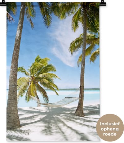 Wandkleed - Wanddoek - Palmboom - Hangmat - Zand - 60x90 cm - Wandtapijt