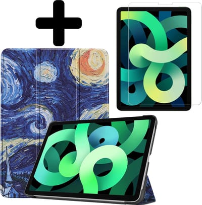 Hoes - Geschikt voor Apple iPad Air 5 (2022) - 10.9 inch - 5e Generatie - M1 - Met Screenprotector - Trifold Bookcase - Hard Cover - Hardcover Book Case - Tablet Hoesje - Sterrenhemel