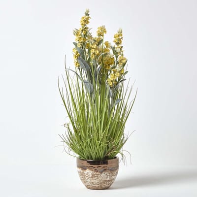 Homescapes kunstbloemen lavendel in bruine pot, geel, 66 cm hoog