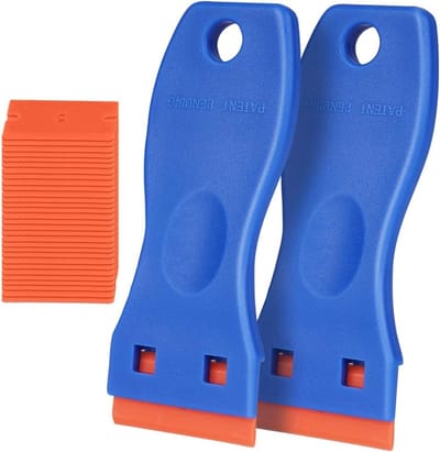 ECTEATOY® 2-delige kunststof schraper set met 30 mesjes - Voor keramische kookplaten en raamfolie - Veilig verwijderen van stickers en lijmresten - Krasvrije reiniging op glas en metaal (blauw)