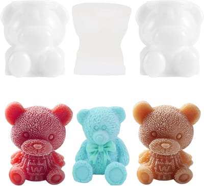 3D Beren Siliconen Mallen voor Kaarsen, Chocolade en Cake Decoratie - Set van 3, Ideaal voor IJsblokjes en Snoepjes