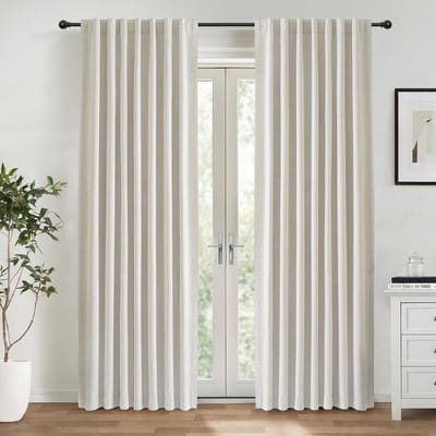 100% Verduisterende Gordijnen 2 Stuks, Linnenlook Gordijnen Thermische Gordijnen Koudewerende Ondoorzichtige Gordijnen, Beige Gordijnen voor Woonkamer Slaapkamer, H 245 x B 140 cm