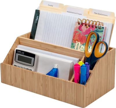 Bureau Organizer - Opberger Bureau - Thuiswerkplek Inrichten - Duurzaam Bamboe Materiaal - 17.8 x 32.4 x 13.3 cm - Natuurlijk
