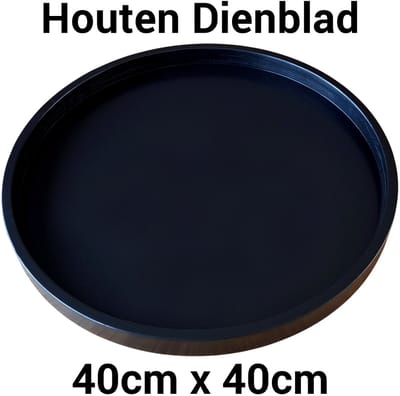 Dienblad Hout 40cm Rond Zwart | Decoratieve Houten Dienbladen 40 cm Plateau | King Mungo