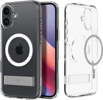 Spigen Hoesje Geschikt voor Apple iPhone 16 Plus | Slim Armor Essential S MagFit | Compatibel met MagSafe | Back Cover met Uitklapbare Standaard | Transparant