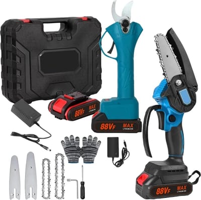 21V 4/6 inch elektrische kettingzaag en 25 mm batterij snoeischaar Accu-snoeischaar set draadloze kettingzaag mini-kettingzaag elektrische snoeischaar