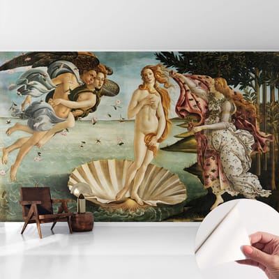 Coloray Zelfklevend Behang - De geboorte van Venus Zelfklevend fotobehang - 416x254 cm - Zwart Zelfklevend Behang - Voor de woonkamer, slaapkamer en kantoor - Herpositioneerbaar - Stickerbehang op rol