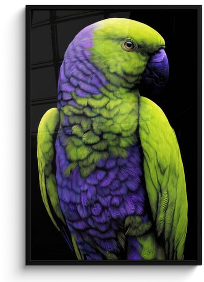 Poster in lijst - Fotolijst 80x120 cm - Posters - Papegaai - Veren - Opvallend - Groen - Posterlijst zwart - Decoratie - Wanddecoratie woonkamer - Muurdecoratie slaapkamer