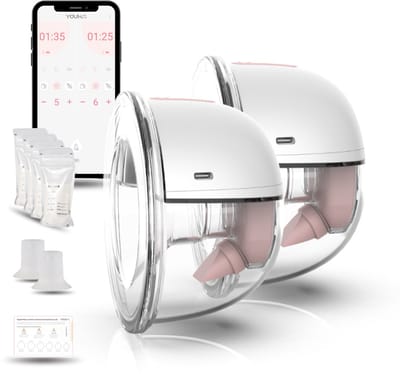 Youha Elektrische Dubbele Draadloze Borstkolf Gen 2 - Met app - BPA-vrij - Maat: 26mm & 28mm - Set van 2 - Handsfree & Draagbaar - Inclusief Moedermelk bewaarzakjes & E-book