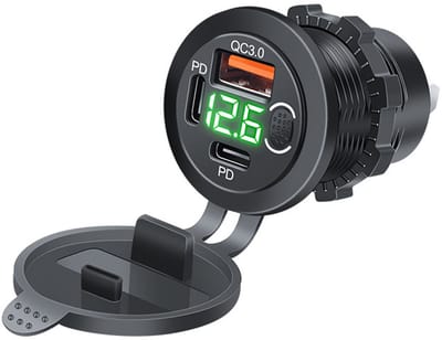 THAR USB-C Auto Oplader 45W – Snellader met Voltmeter - Groen