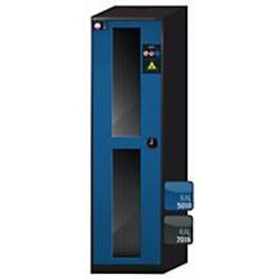 asecos CS-CLASSIC-G chemische voorraadkast, scharnierende deur met glasuitsparing, links scharnier, gentiaanblauw front, B 545 x D 520 x H 1950 mm