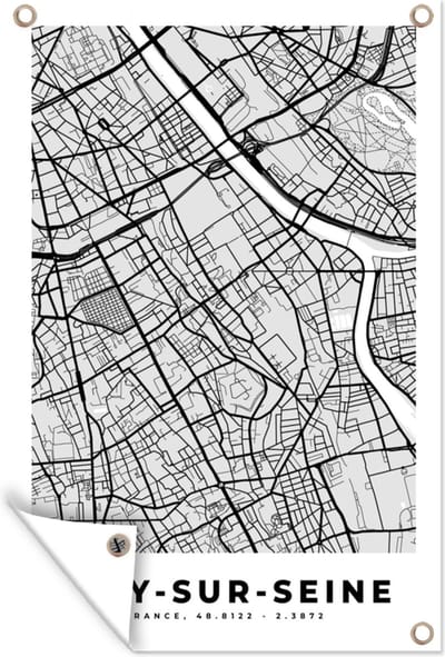 Muurdecoratie Kaart - Stadskaart - Frankrijk - Ivry-sur-Seine - Plattegrond - 120x180 cm - Tuinposter - Tuindoek