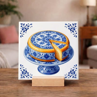 Delftsblauw Tegeltje 11x11 Kaas op Taartplateau – Hollands Keuken Cadeau